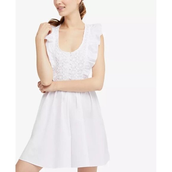 Free People Dress Medium Half Moon Embroidered White Ruffle Lace Cottagecore - Picture 1 of 13